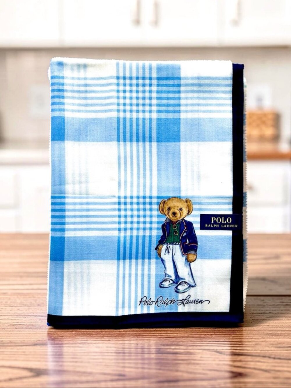 Polo Ralph Lauren Handkerchief/ Bandana 19" white blue check with Bear (82) - Picture 4 of 13